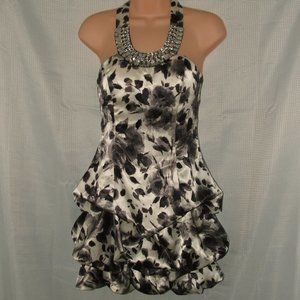 Jr Sz 3 Silky Tiered Ruffle Jeweled Lined Halter Bubble Mini Party Dress